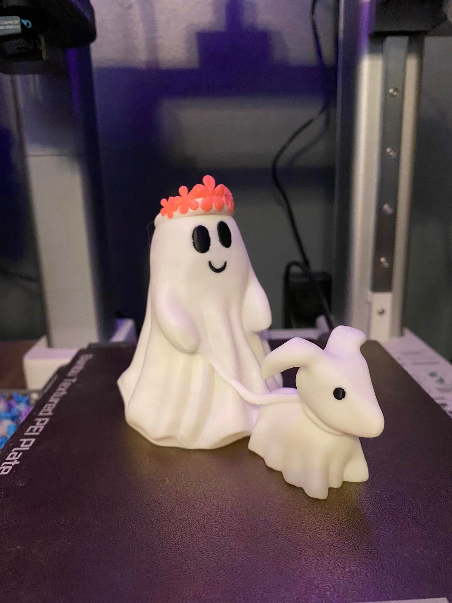 Ghost with Flower Crown Walking Dog