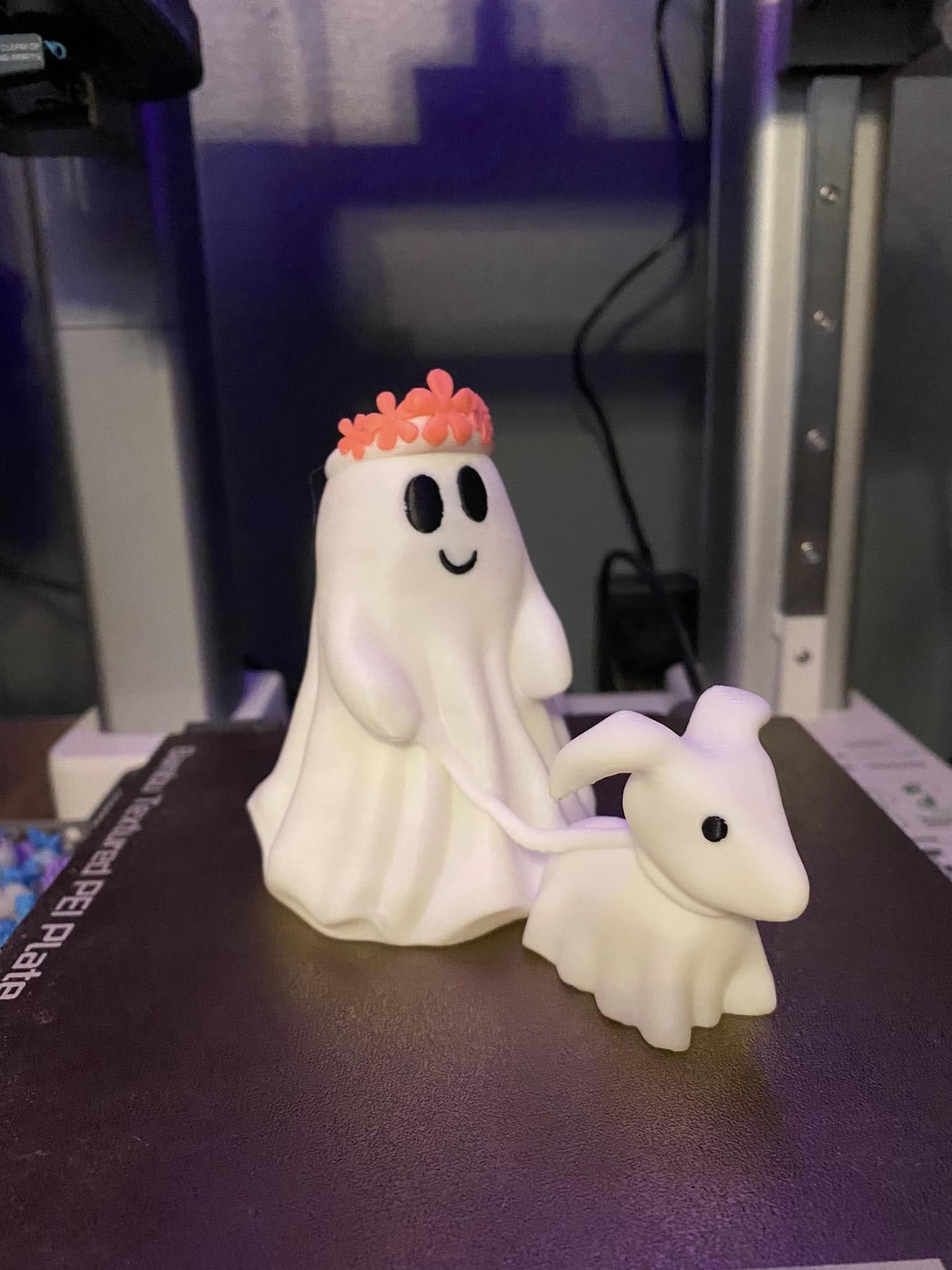 Ghost with Flower Crown Walking Dog