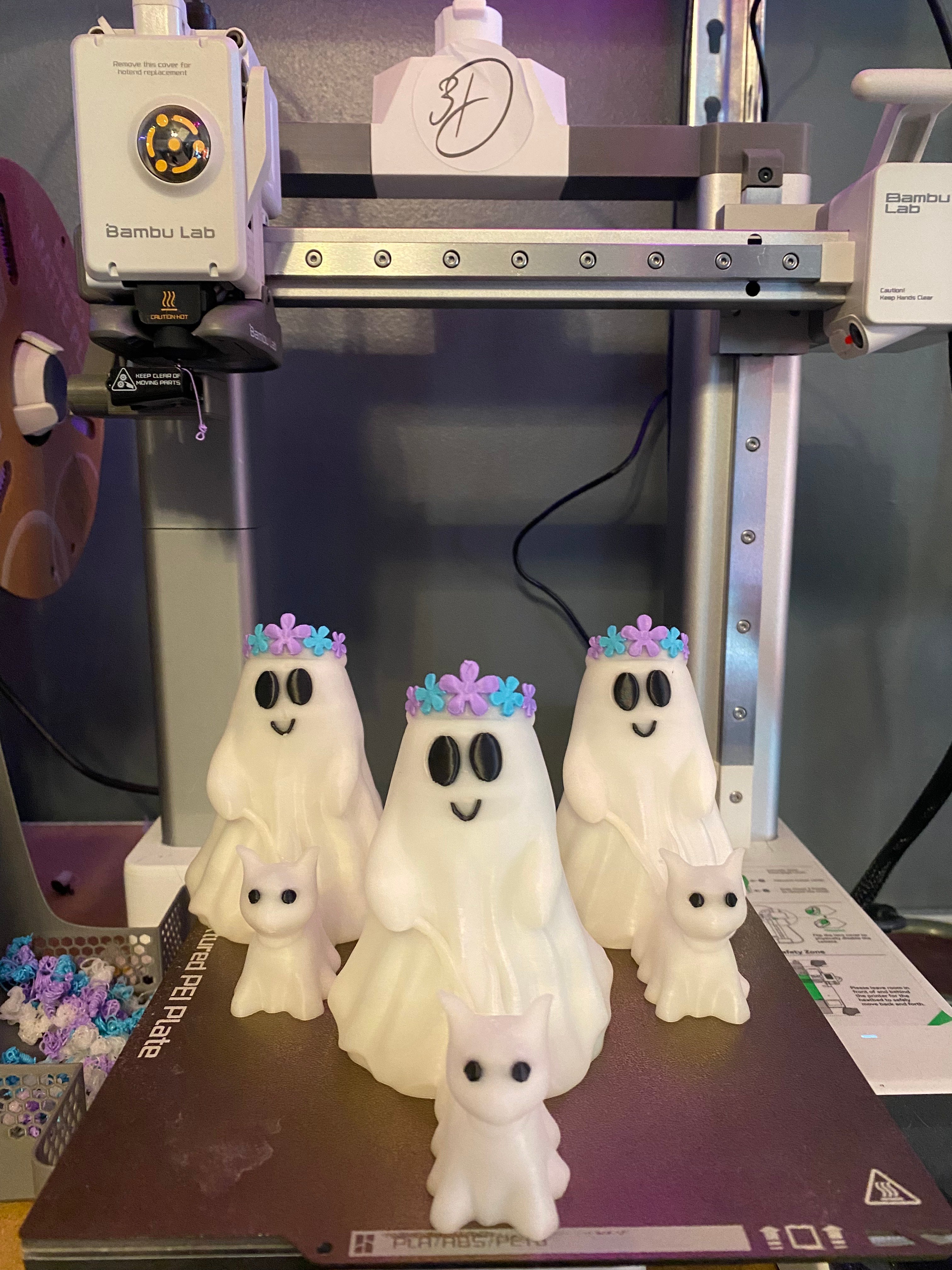 Ghost with Flower Crown walking Cat