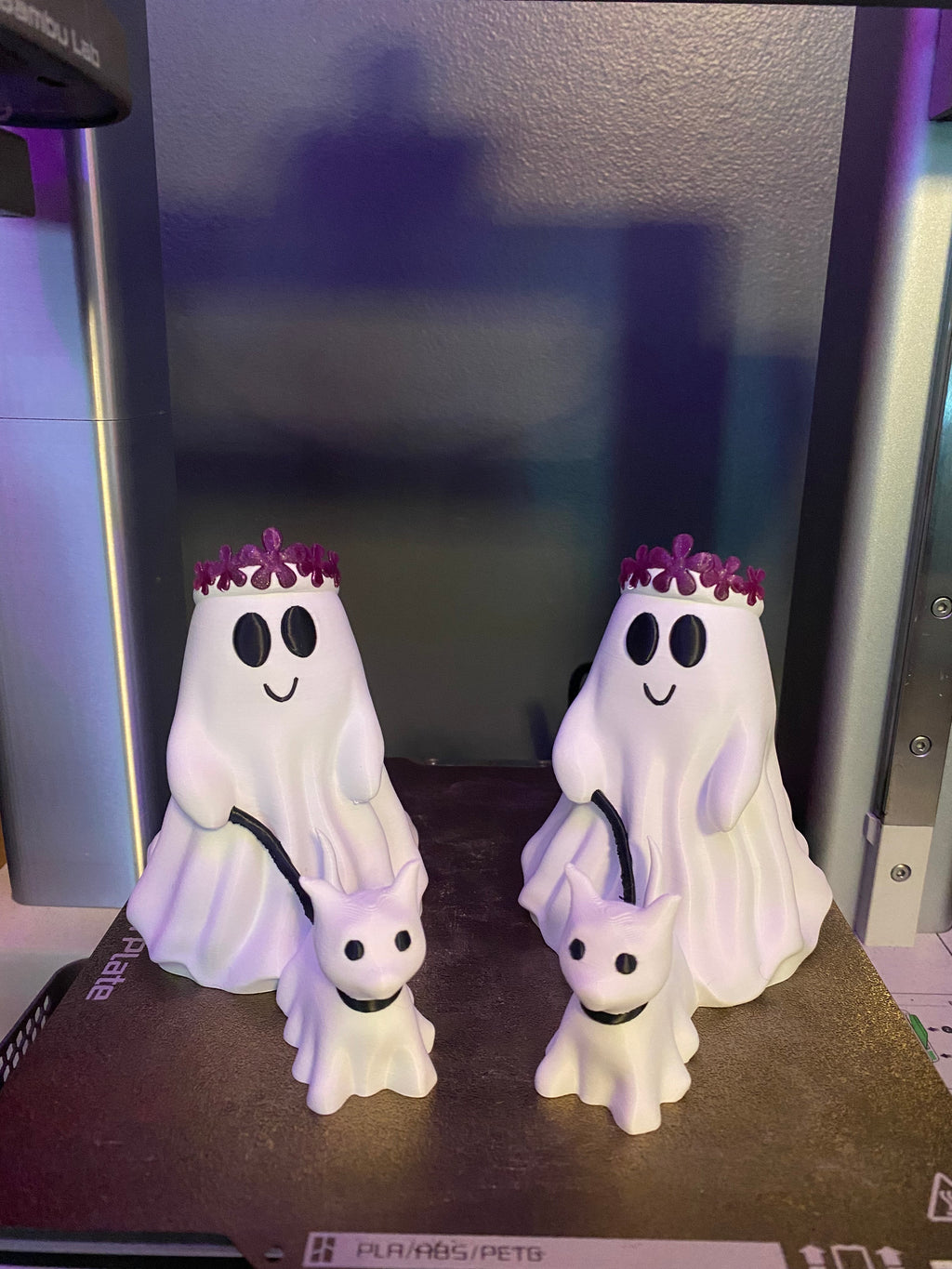 Ghost with Flower Crown walking Cat