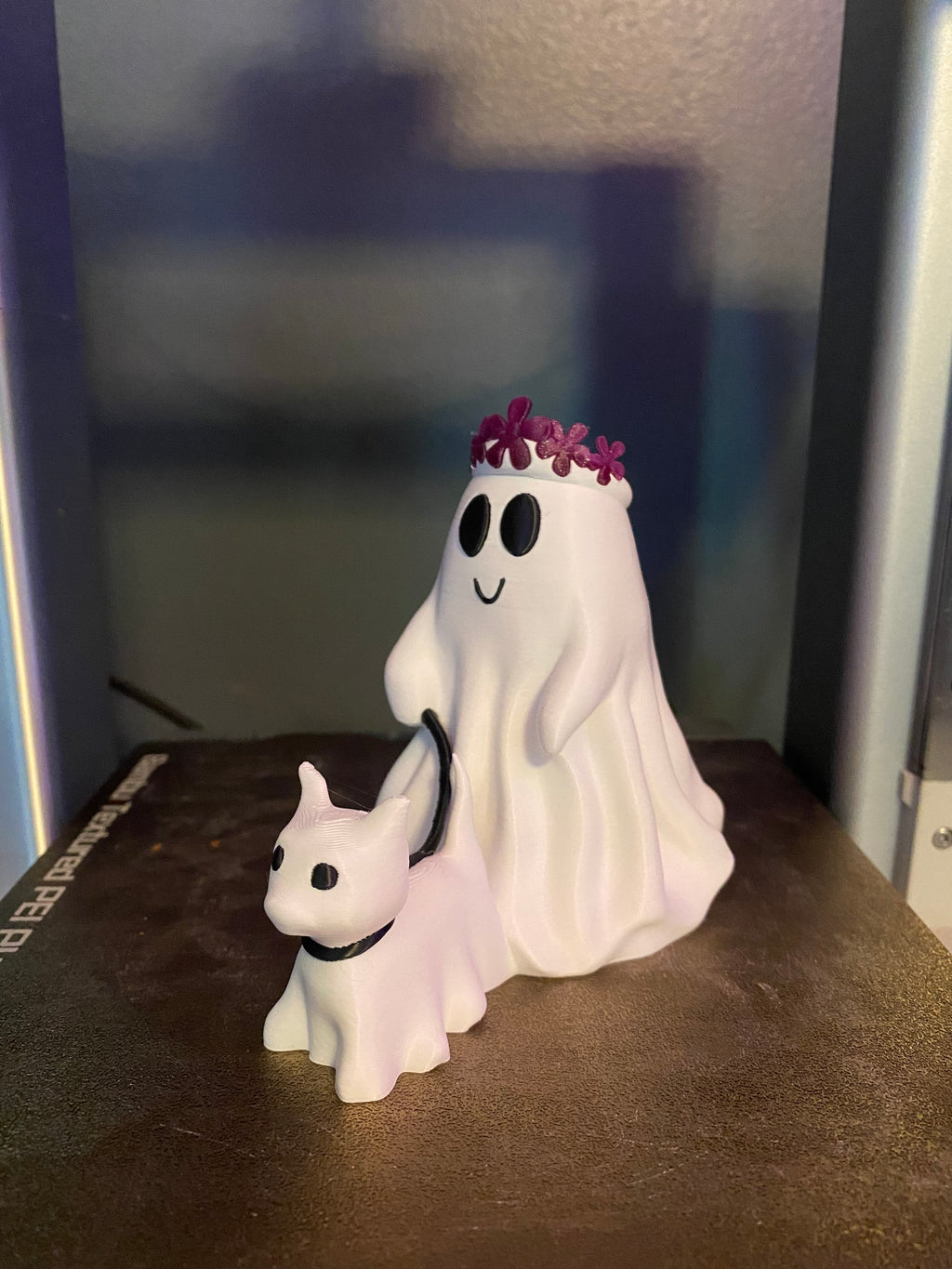 Ghost with Flower Crown walking Cat